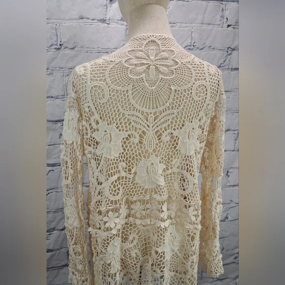 Vintage 90s Women's Crochet Open Knit Cardigan Nature Designs Mexico One Size - Picture 10 of 16